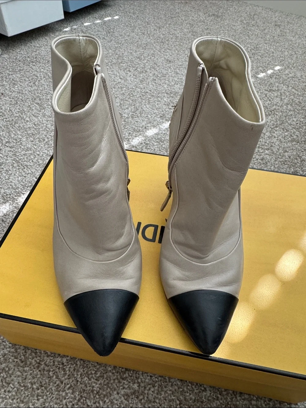 Chanel Women's Two-Tone Pointed Toe Ankle Boots - Cream and Black